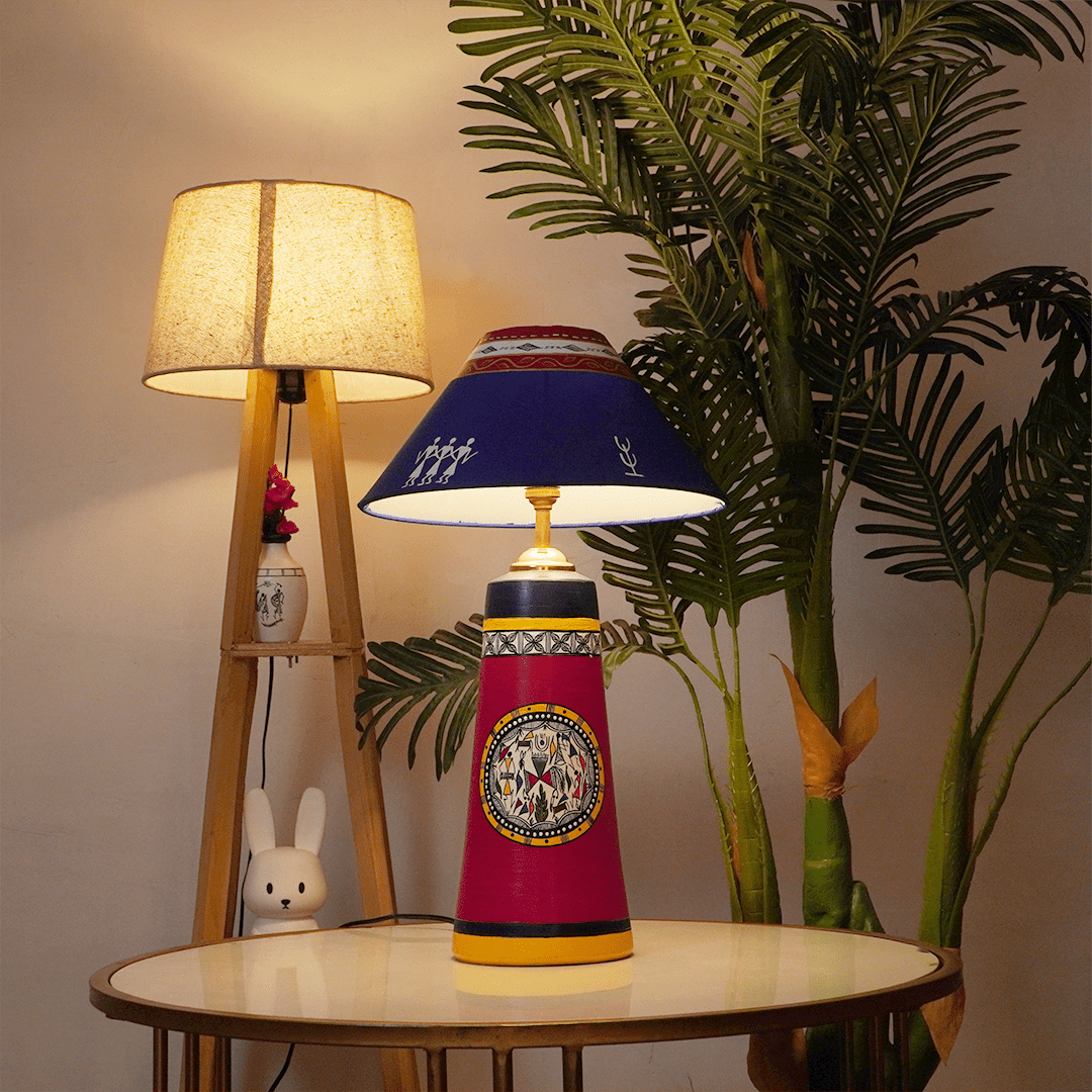 AuraNest Modern Tribal Lamp – Minimal Elegance with Cultural Charm - Memories InsiteAURANEST MODERN TRIBAL LAMP -(BLUE & RED)